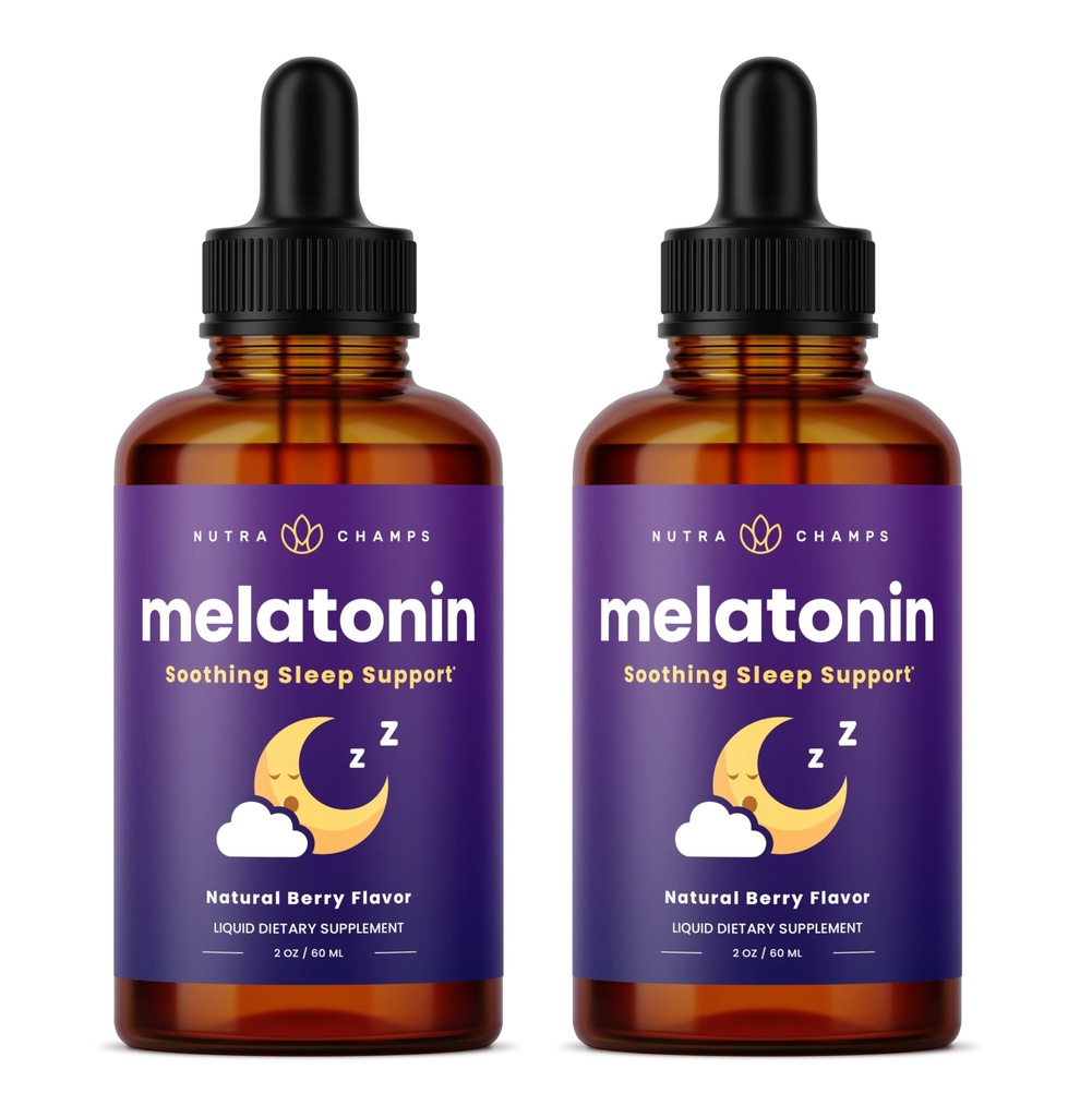 NutraChamps Liquid Melatonin Gocce, 480 Serve, Sugar Free Kids Melatonin Liquid Sleep Aid Supplement, Vegan & Non OGM, Natural Berry Flavor, Melatonina 1 mg Gocce