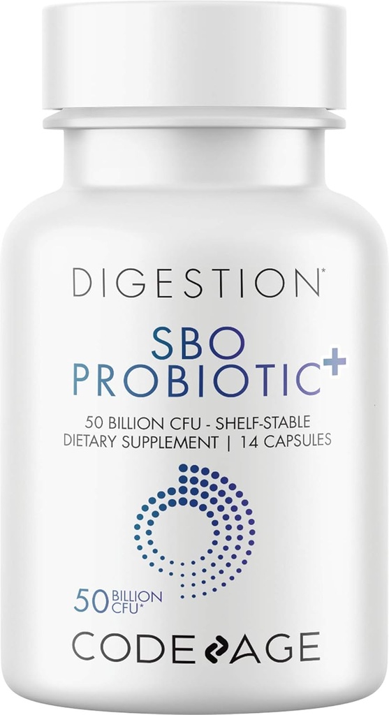 Codeage SBO Probiotiques 50 milliards d'UFC, organismes multisouches à base de sol, supplément de probiotique stable sur plateau, mélange botanique fermenté biologique et prébiotique, formule de 7 jours, 14 capsules
