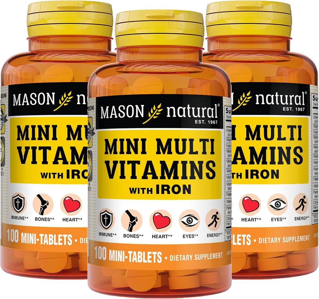 Mason Natural Daily Multiple Vitamine mit Eisen, Vitamine A, C, D, E, B1, B2, B3, B6, B12, Folate und Calcium für Gesamtgesundheit, 100 Tabletten (Pack von 3)