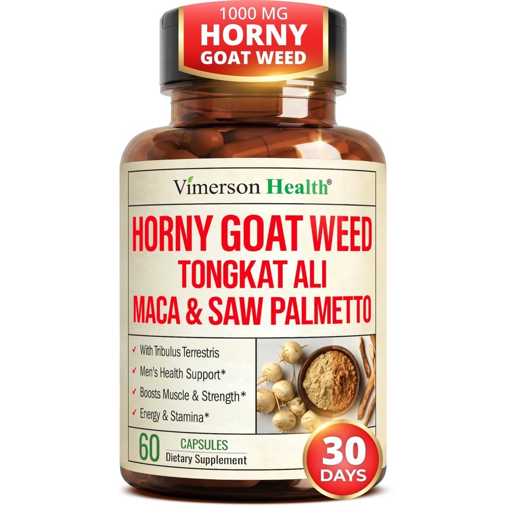 HornyGoatWeed für Männer (1000mg pro Servierung) – Male Enhancing Supplement w/ Maca Root, Tongkat Ali, Saw Palmetto, Panax Ginseng, Tribulus Terrestris & L-Arginin für Energie, Antrieb & Kraft