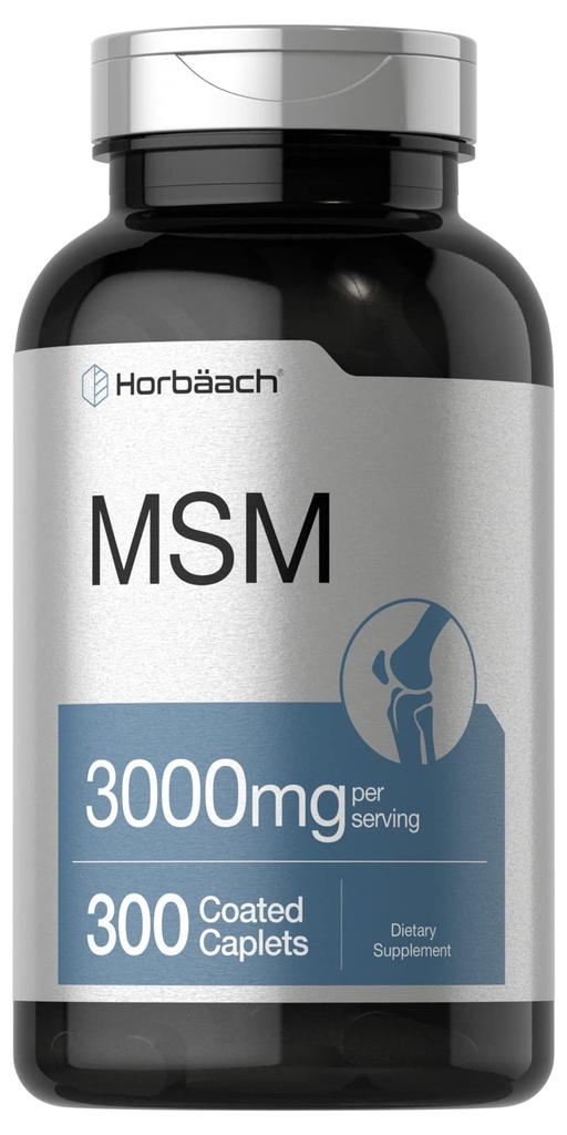 Horbäach MSM Supplement | 3000mg | 300 beschichtete Caplets | Methylsulfonylmethan mit Calcium | Vegetarisch, Non-GMO, Glutenfrei