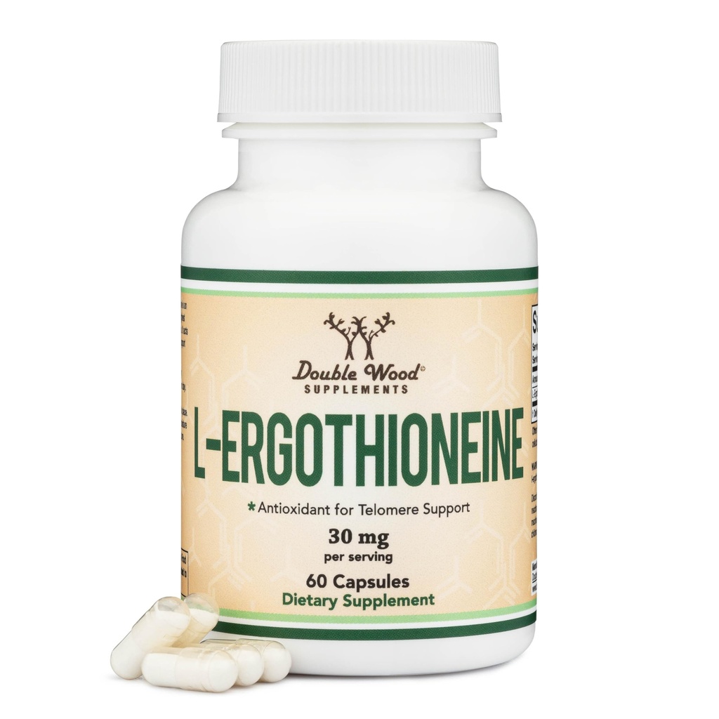 Supplément à l'ergothioneine (EGT) 30mg de L-ergothioneine pure à base végétale par gélule, 60compte (peut soutenir la longévité et le vieillissement en santé) Non-OGM, sans gluten, sans végétalien par double bois
