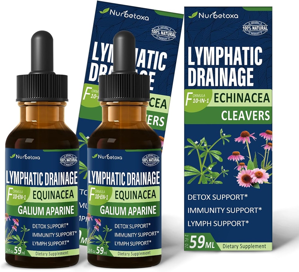 Cleavers Lymphatic Drainage Tropfen für Lymphe Detox Cleanse, Gotas de Equinacea y Diente de Leon para Drenaje Linfatico, Lymphedema Support Formel mit Echinacea, Verwendung mit Massage-Tool. 4oz