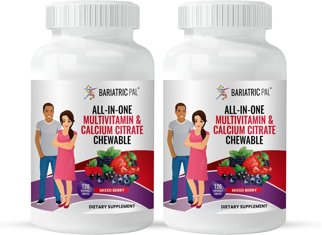 BariatricPal Multivitamine à croquer tout-en-un avec citrate de calcium et fer - Berry mixte (approvisionnement de 60 jours)