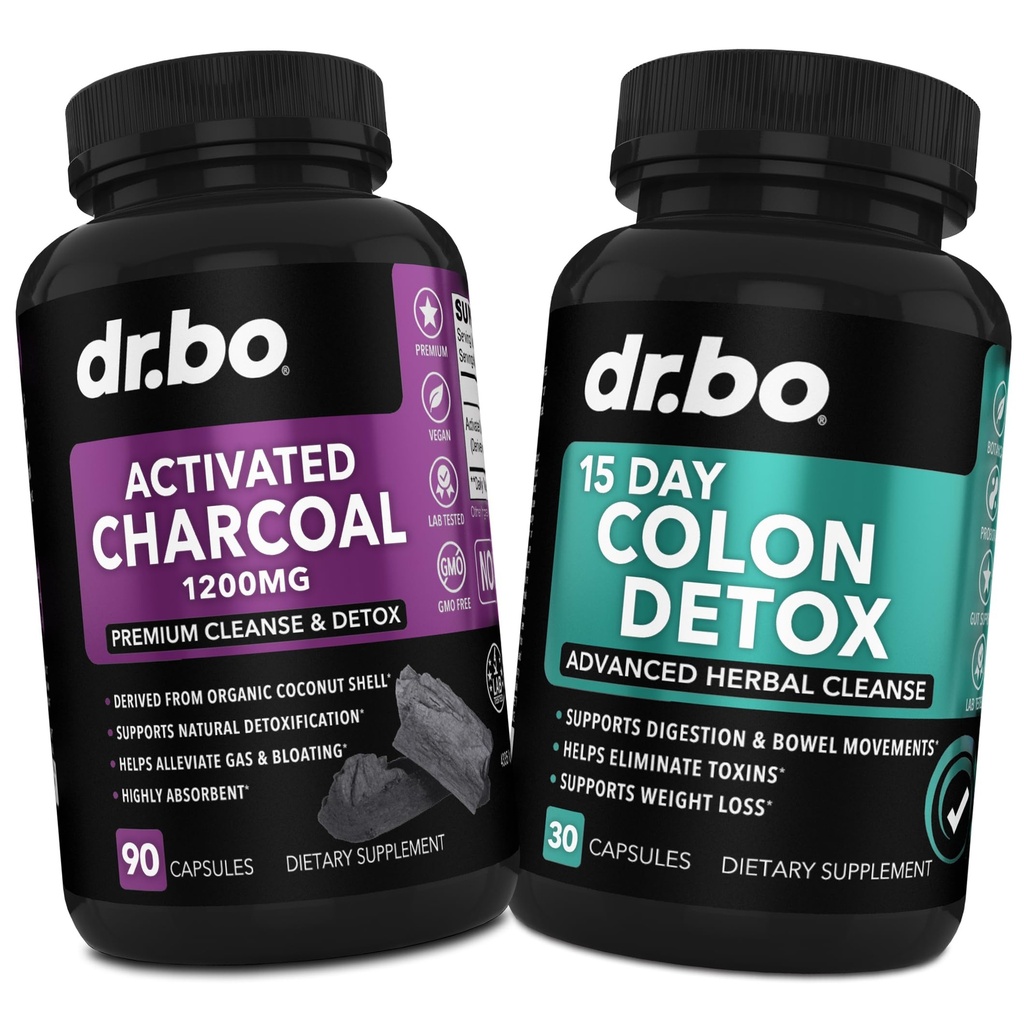 Detox Charcoal & Colon Cleanser - Pillole di carbone di cocco organico & Pulitura del colon per Blocco di gas di Stomach & Regolarità - Integratori di movimento del bowel per Bloating di Stomach, Supporto di Gut