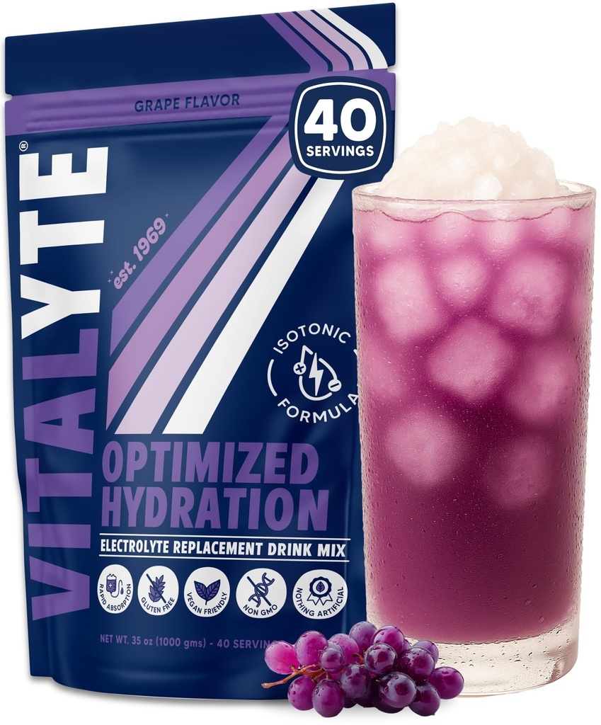 Vitalyte Elektrolyt-Pulver-Getränk-Mischung, Isotonic Elektrolyt Hydration Mix, Gluten Free Post Workout Powder Mix, Packung von 1, 35 Unzen, Trauben Geschmack
