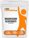 BulkSupplements.com Poudre de gluconate de magnésium - supplément de magnésium, minéral essentiel - sans aromatisants et sans gluten, 1,4 g par portion, 250 g (8,8 oz) (paquet de 1)