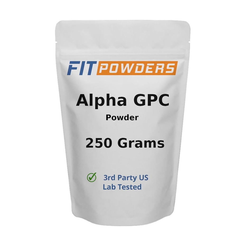 Alpha-GPC Pulver 250 Gramm, Non-GMO Alpha GPC Ergänzung Choline Pulver, Vegan, Dritte getestet, Pre-Workout, Speicher und Fokus, mit Scoop