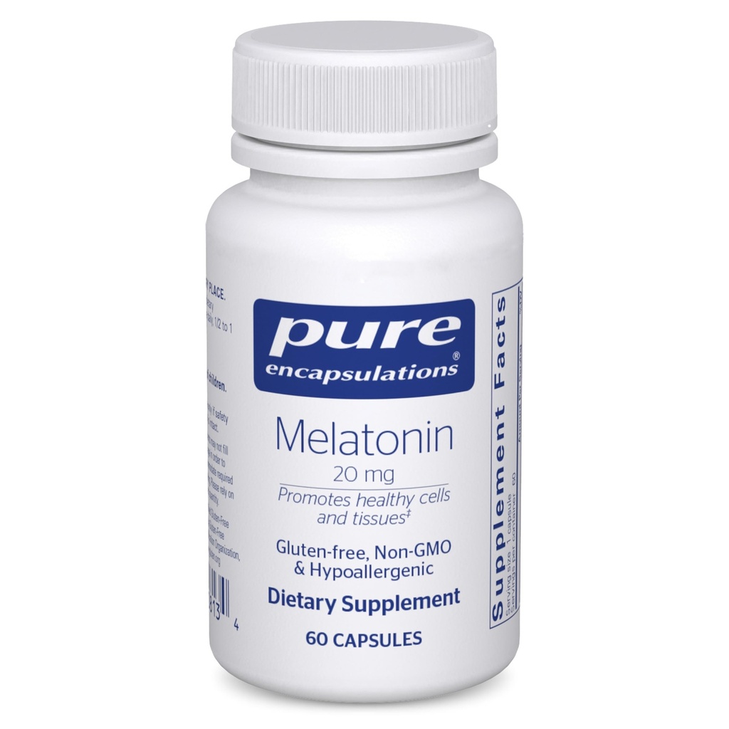 Pure Encapsulations Melatonin 20 mg - Non Intended for Sleep Support - per Immune System & Healthy Cells - 99,5% Purity Melatonin - Gluten Free & Non-GMO - 60 capsule