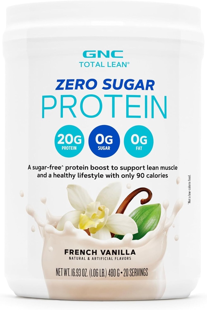 GNC Total Lean Zero Sugar Protein Powder, 20g, kein Zucker, kein Fett, 90 Kalorien, Französisch Vanille, 20 Portionen
