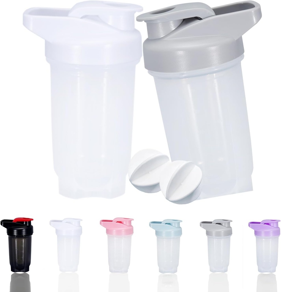 Shaker Bottle Protein Shakes Cup und 10-Ounce/300ML Shaker-Bottle mit Whisk Balls, Protein Shaker- Bottles Set, Non-BPA Kunststoff(Grey+White(2PCS))