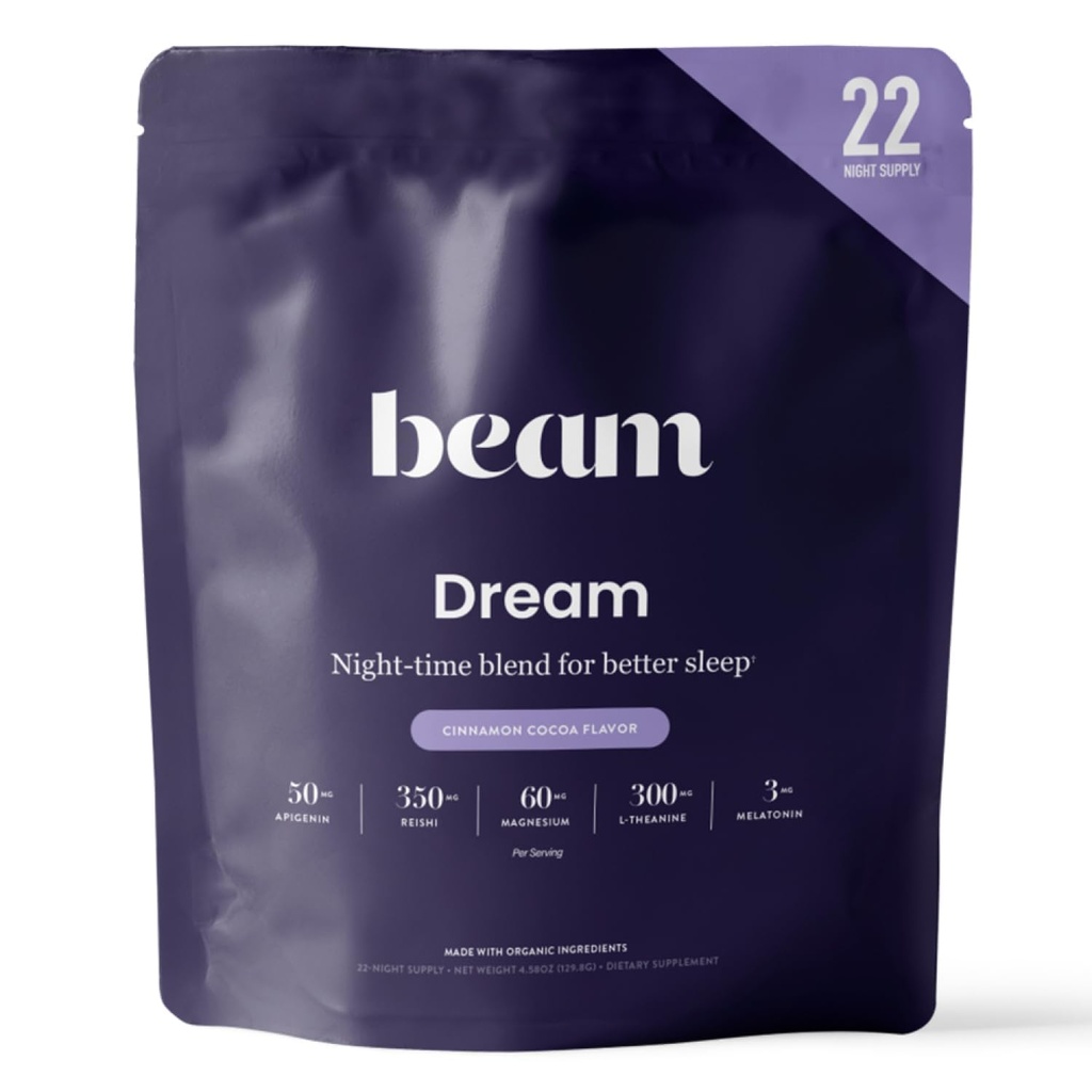 Beam Dream Sleep Powder, L-Theanin, Apigenin, Reishi und Magnesium, Third Party Tested Natural Sleep Aid & Sleep Supplement for Deep Sleep, Relaxation and Recovery, Natural Sleep Support, 22 Servings