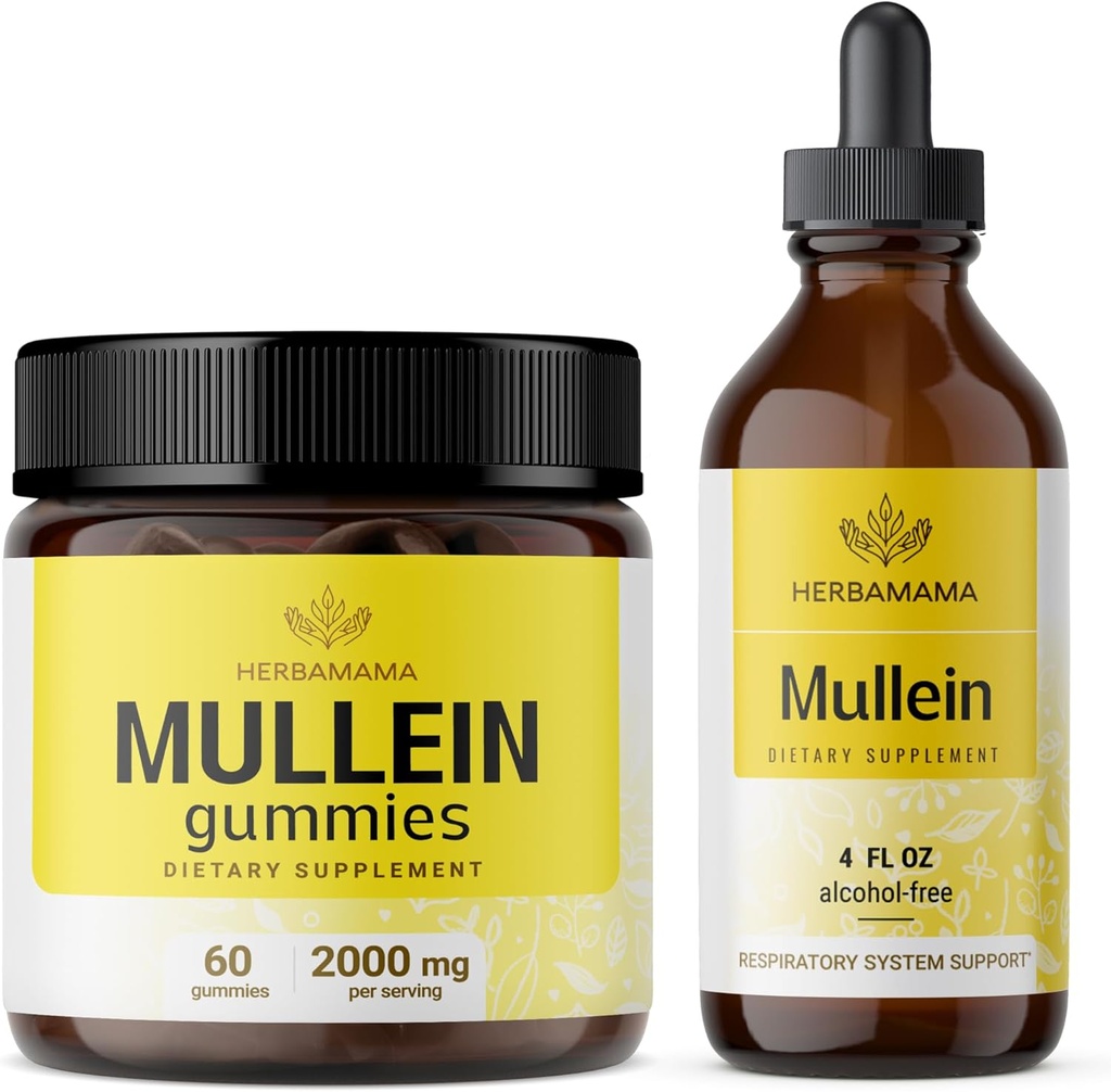 HERBAMA Mullein Leaf Extract Kit - Bundle 2000 mg Mullein Leaf Gummis und Mullein Leaf Tincture 4 fl oz - Vegan, Non-GMO, Alkoholfrei - 2 Pack