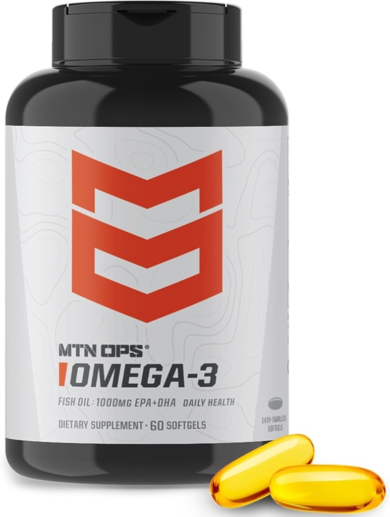 MTN OPS Omega 3 Supplément huile de poisson, 1000mg softgels acides gras pour la santé du coeur, des articulations et des os, 30 portions