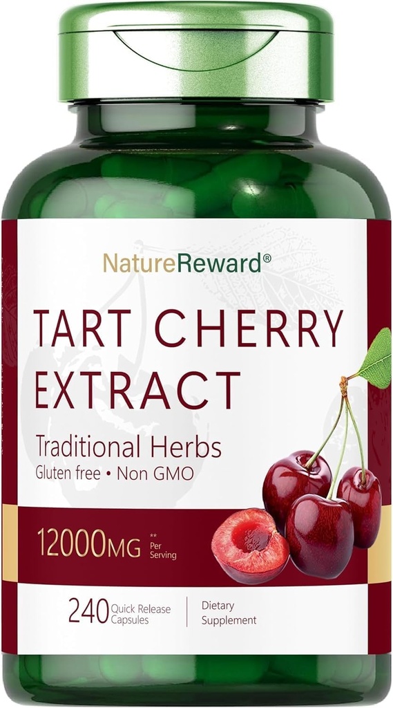Tart Kirschextrakt 12000mg | 240 Kapseln | Non-GMO und Gluten freie Formel | Kräuterergänzung