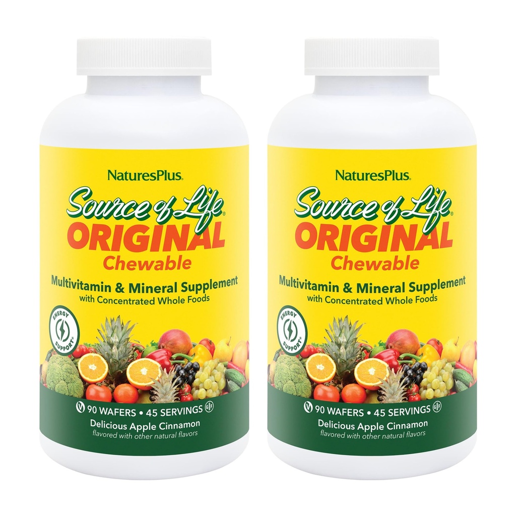 Natures Plus Quelle des Lebens Erwachsene Chewable, Apple Cinnamon - 90 Wafers, Paket von 2 - Multi-Vitamin & Mineral Supplement - Glutenfrei, Vegetarisch - 90 Gesamt Servierungen