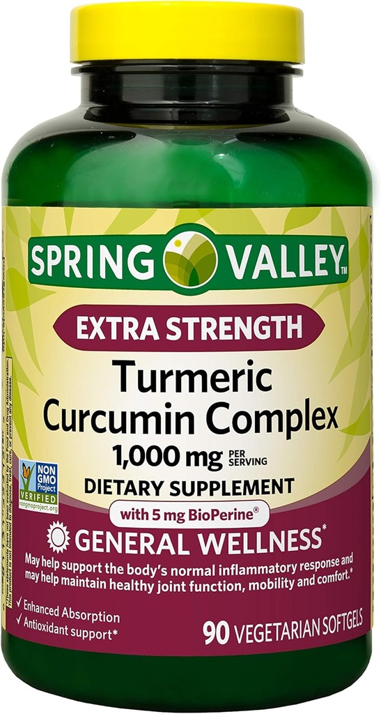 Spring Valley Extra Strength Curcumine Complex Gels mous Complément alimentaire, 1000 mg, 90 Compte