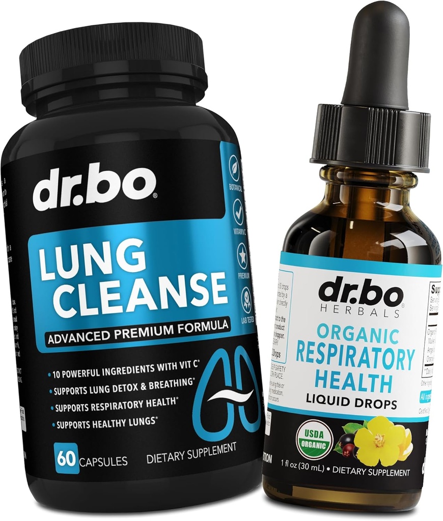 Pillole e gocce di sostegno per la pulizia polmonare - Organic Respiratory Health Drops Supplements Herbal Lung Cleanse, Mullein - Herbal Detox per polmoni & Bronchial Mucus Health Mullein