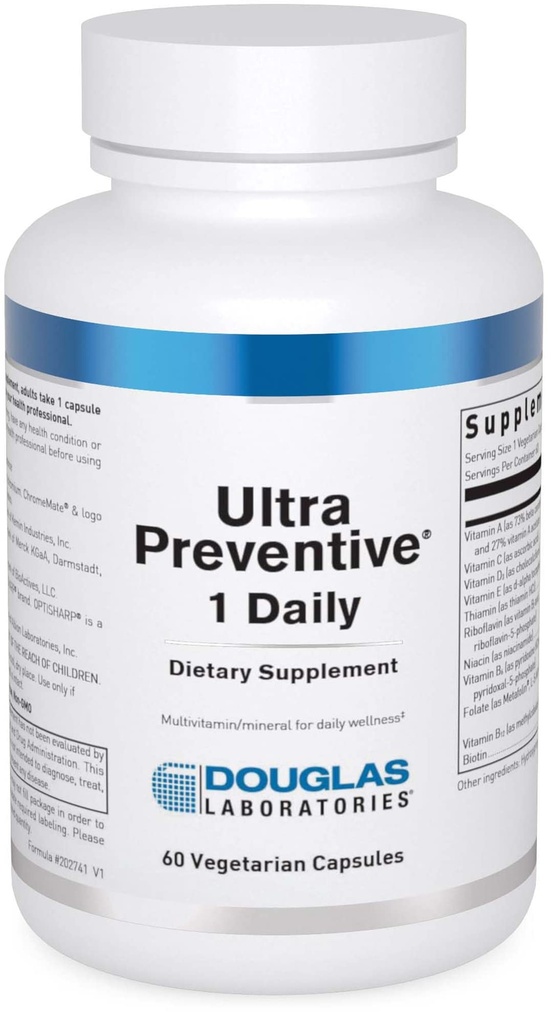 Laboratoires Douglas Ultra Preventive 1 Quotidien $ Multivitamines et suppléments minéraux pour soutenir la production d'énergie, la fonction immunitaire et la santé globale * , 60 capsules