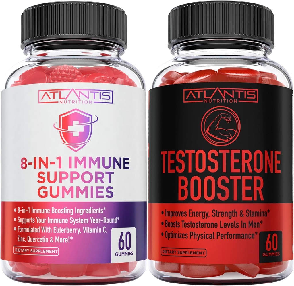 Atlantis Nutrition 8-in-1 Immununterstützung 60 Gummi + Testosteron Booster 2-Pack (120 Gummi)