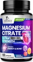 Magnesium Citrat Ergänzung Pillen 1000mg - 3X Stärke Magnesium Ergänzungen für Knochen, Muskel, Herz, Natur Schlaf Unterstützung für Männer & Frauen, Vegan Mag Mineral, Non-GMO, Bottled in USA, 60 Kapseln