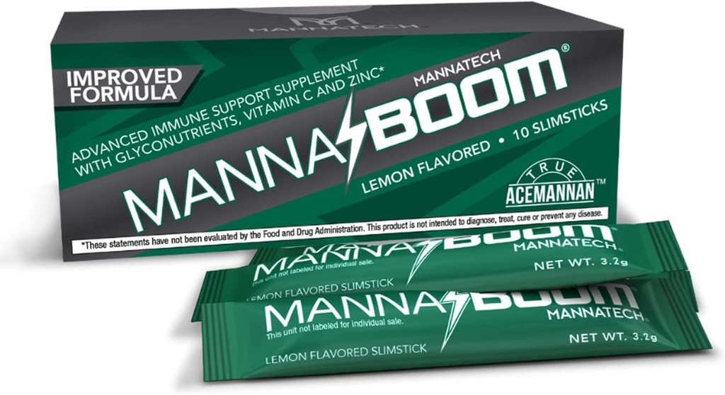 Mannatech Advanced Immune Support Supplemento - 150% Più Vitamina C, Aumentata Manapol, Zinc & Glyconutrients per Immunity in MannaBOOM, 10 Slimsticks