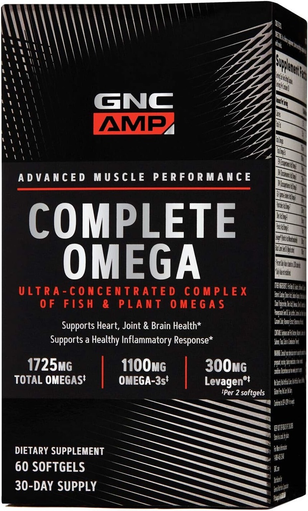 GNC AMP complète Omega, soutient le coeur, les articulations, la santé du cerveau, 60 comte