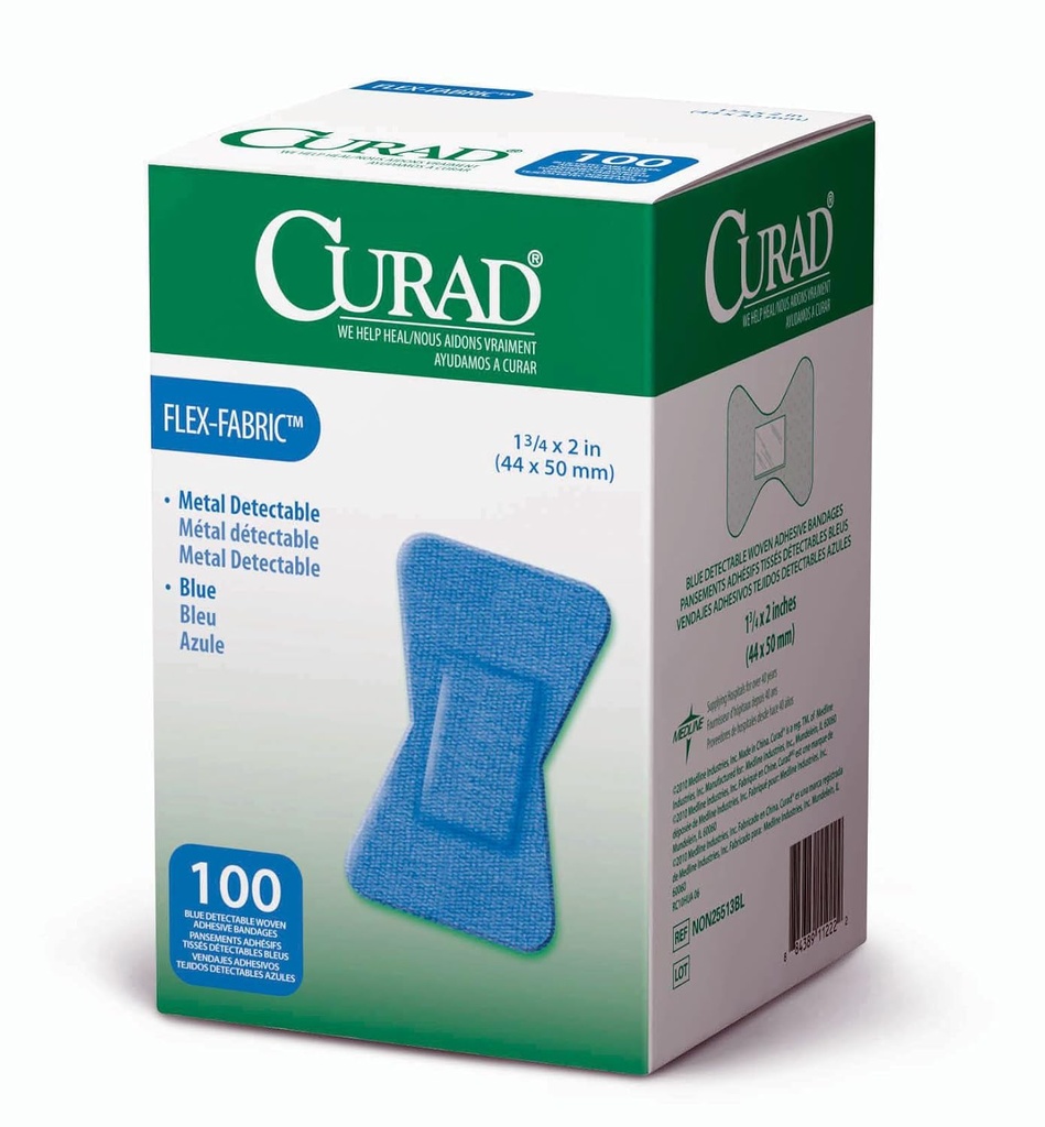 Curad Fingertip Adhesive Bandages, Food Service Blue Detectable Bandage, 100 Count,Fingertip 1.75" x 2" (Verpackung kann variieren)
