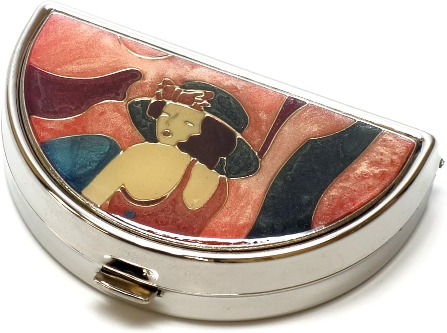 9352 Semi-Circular Small Pill Box Organizer Pewter Silver Pink Women Travel Pill Case Purse Pocket Container Täglich tragbare Medizin Vitamin Box Arzneimittel Supplement Mini Storage