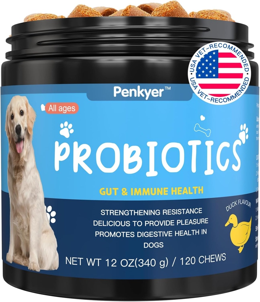 Probiotiques pour chiens, Probiotiques pour chiens Chews pour l'immunité de Gut Santé Levure Itchy Oreilles de peau Puppy Probioticos Enzymes digestifs avec prébiotiques Chewable Réduire Diarrhée Allergies de gaz