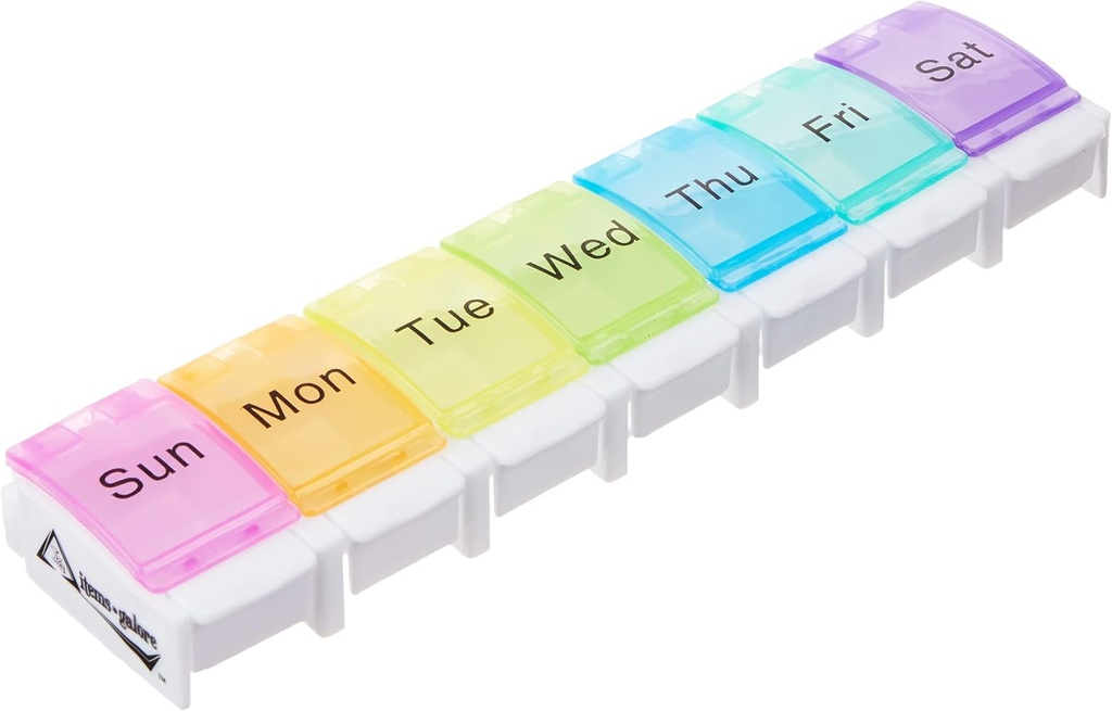 Organizzatore di pillole settimanali da 7 giorni con design aperto a molla e grandi scomparti per tenere farmaci, vitamine e integratori. Artrite & Travel Friendly e BPA Free