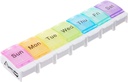 Organizzatore di pillole settimanali da 7 giorni con design aperto a molla e grandi scomparti per tenere farmaci, vitamine e integratori. Artrite & Travel Friendly e BPA Free