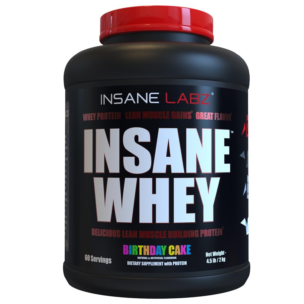 Insane Labz Insane Whey,100% Muscle Building Whey Protein, Post Workout, BCAA Amino Profile, Mass Gainer, Meal Sostituzione, 5lbs, 60 Srvgs, (Torta di Venerdì)