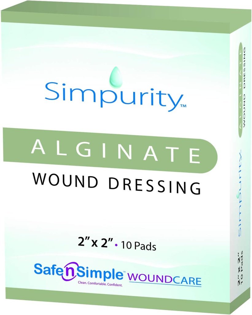 Calcium Alginate Wound Dressing 2" x 2" -Simpurità- Individuale spessori Alginato antimicrobico vestire Fiber Padding Medical Wound Care Products per letto Sore-Pressure Sore-Leg Ulcer-Diabetic Foot