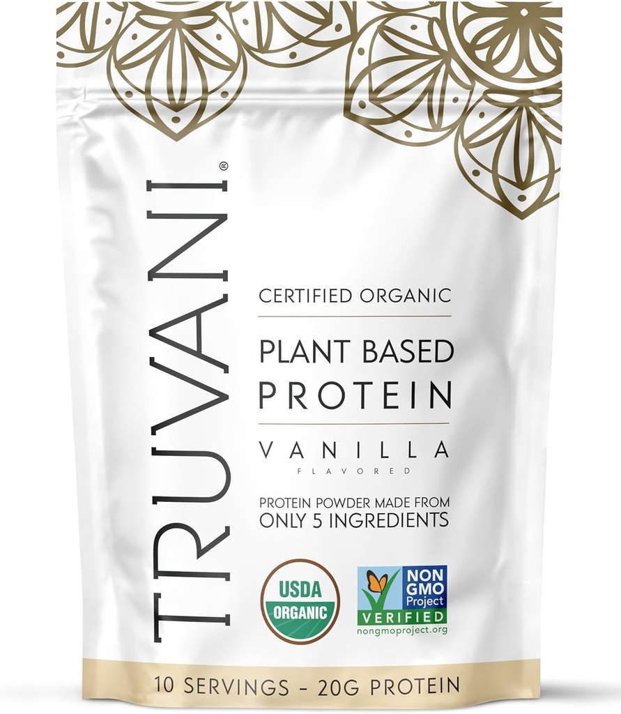 Truvani Vegan Pea Protein Pulver | Vanille | 20g Bio Pflanzen basiertes Protein | 10 Servierungen | Keto | Gluten & Dairy Free | Low Carb | Kein hinzugefügt Zucker