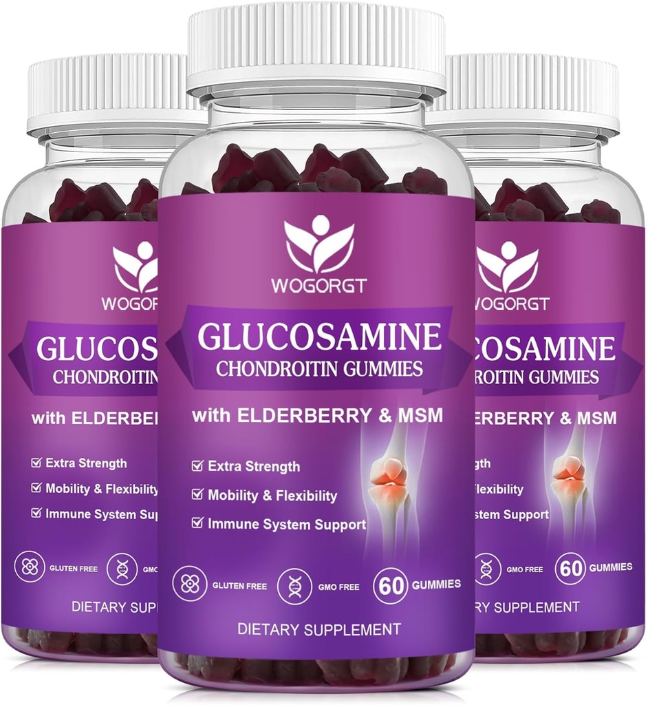 Glucosamin Chondroitin Gummie mit MSM & Elderberry - 1500mg Glucosamine Chondroitin Gummies Ergänzung für Flexibilität und Immununterstützung für Männer & Frauen, 60 Gummi (3 Pack)