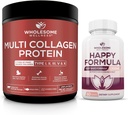 Intero benessere Multi Collagen Protein Polvere idrolizzata (Tipo I II III V X) Happy Formula Natural Stress Formula Supplemento Bundle