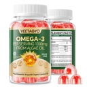 Vegan Omega 3 Gummies 1200mg - Dual Layer - Fischöl Alternative, Marine Algen Omega 3 Supplement DHA 600mg, EPA 400mg mit Astaxanthin, Zuckerfrei,60 Cts
