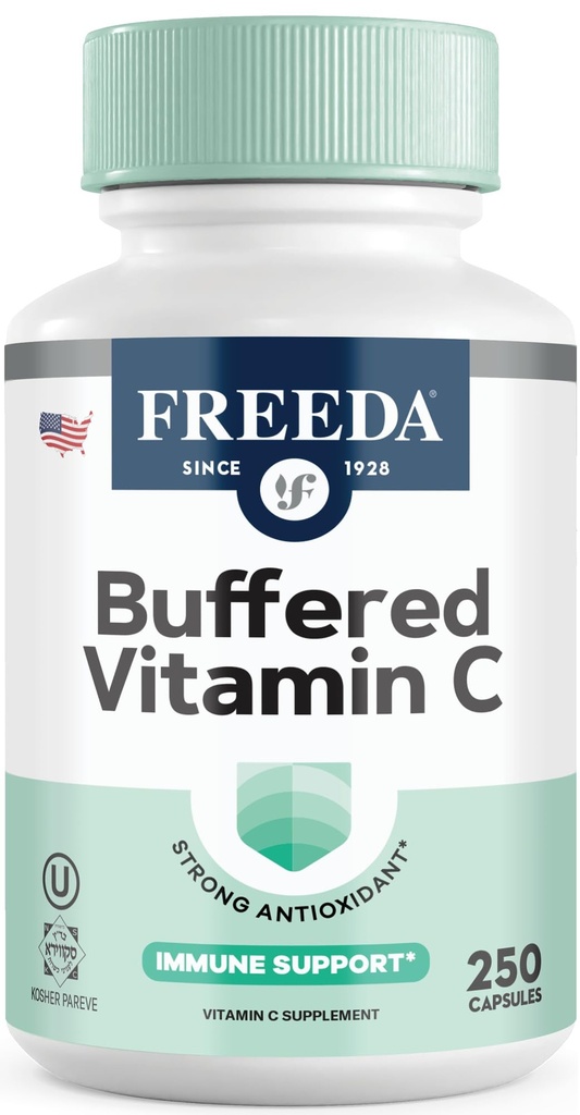 FREEDA Vitamin C - Gepuffertes Vitamin C 500mg - Kosher - Leistungsstarke Antioxidante Immununterstützung - Sensitive Stomach Vitamine C Kapseln Calcium Ascorbat - Vitamin C 500 mg - VIT C Supplement (250 Count)