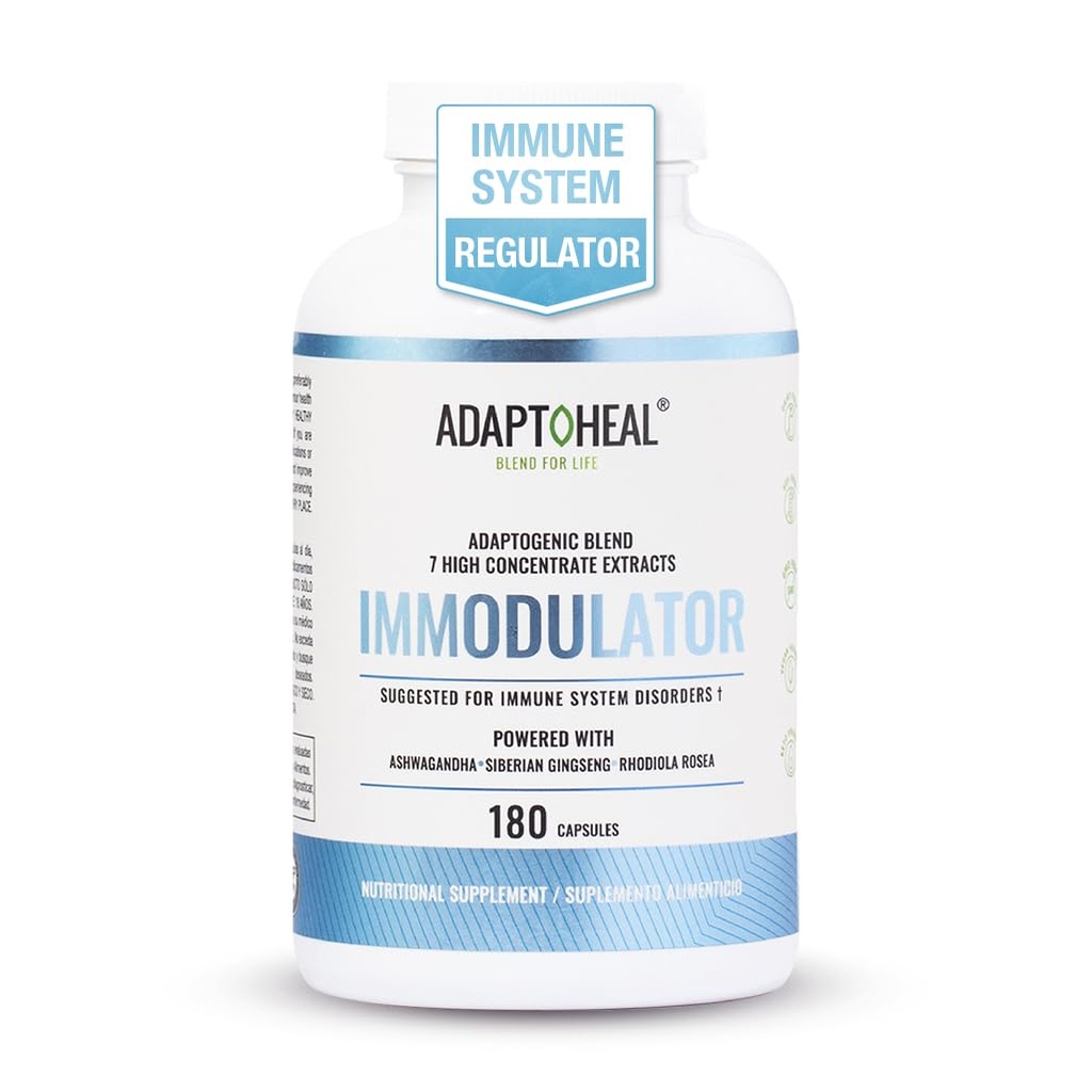 Immodulatore ADAPTOHEAL - Supplemento adaptogenico per il benessere, con Ginseng, Ashwagandha, Reishi Mushroom - Supporta la risposta di stress, bilanciamento del mood e funzione del sistema immunitario (180 capsule/700 mg)