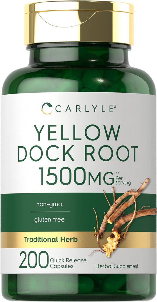 Carlyle Yellow Dock Root Capsule 1500mg | 200 Count | Non OGM, Gluten Free | High Potency Formula | Herb tradizionale