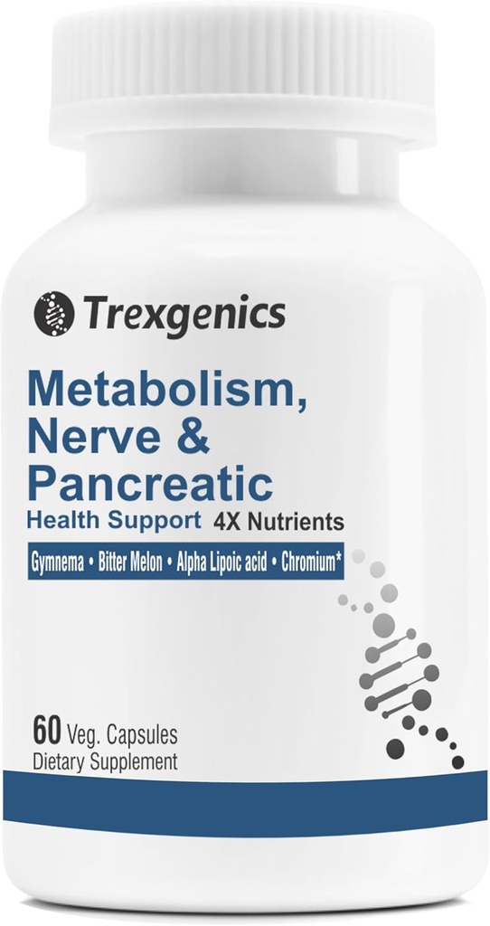 Trexgenics Métabolisme Support avec GYMNEMA 75% Acide gymnénique 150 mg, Melon Bitter 5% Bitters 150 mg, Chromium et Alpha LIPOIC ACID150mg(60 Capsules végétaliennes) (Pack de 1)