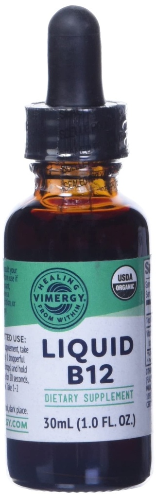 Vimergy Organic Liquid Vitamin B12 Supplement 2500 mcg, Methylcobalamin & Adenosylcobalamin Fast-Absorbing Energy Support USDA Organic, Vegan, Non-GMO B12 Vitamine für Damen und Herren 30 Servieren (30 mL)