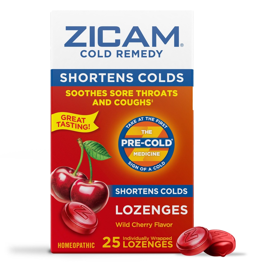 Zicam Cold Remedy Zinc Lozenges, Wild Cherry Flavor, Homöopathic, Soothes Sore Throat und Coughs, Kalte Verkürzung Medizin, verkürzt Kalte Dauer, 25 Count