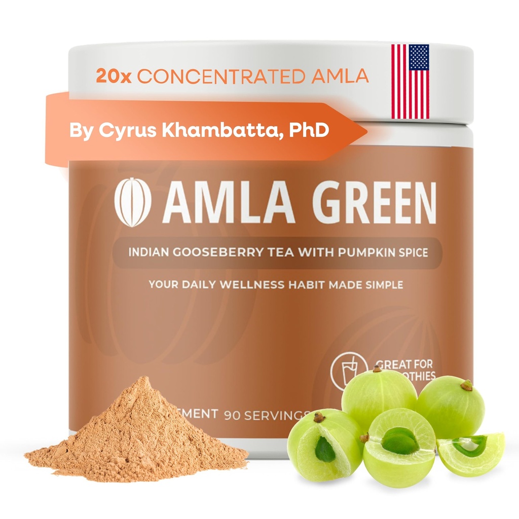 Amla Pulver-Superfood-Ergänzung mit Kürbis Gewürz, 20x Ultra Konzentrat Amla, Hergestellt mit Zimt, Ingwer, Nutmeg, Tücher, Allspice, Cardamom, Indische Goseberries, Kürbis Gewürz, 90 Servierungen