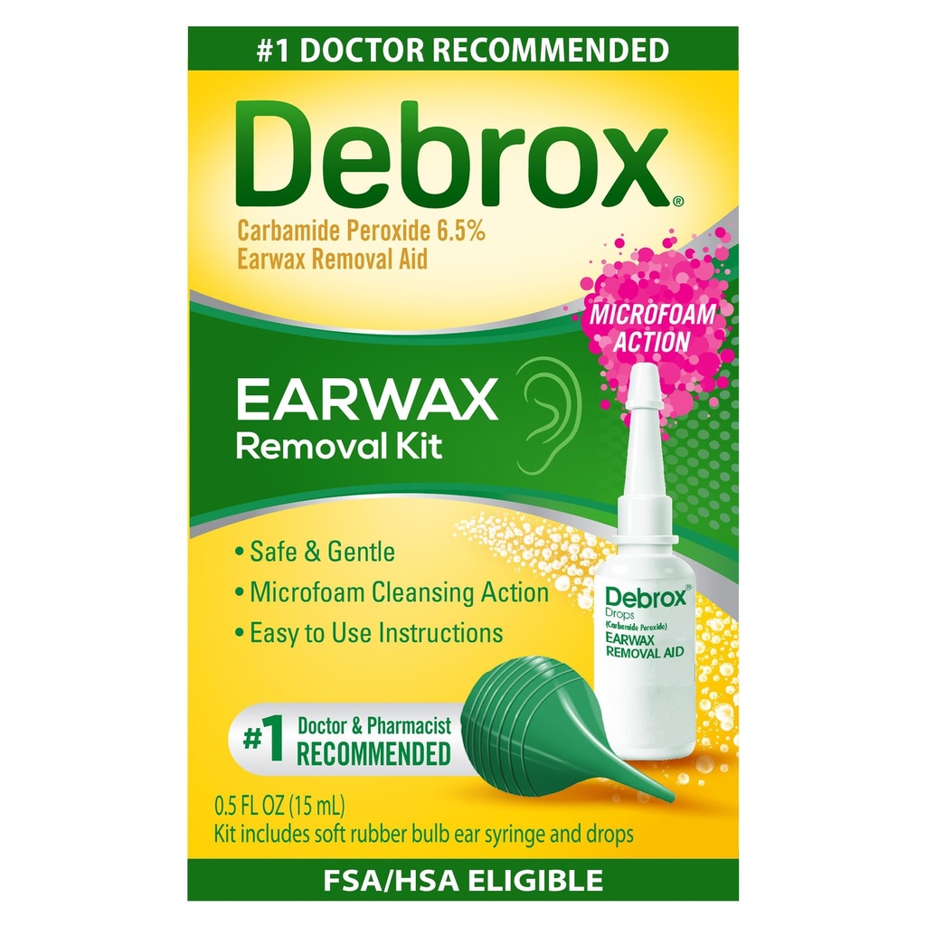 Debrox Ear Wax Removal Kit, Bulb Syringe & 0.5 Fl Oz Removal Ear Drops