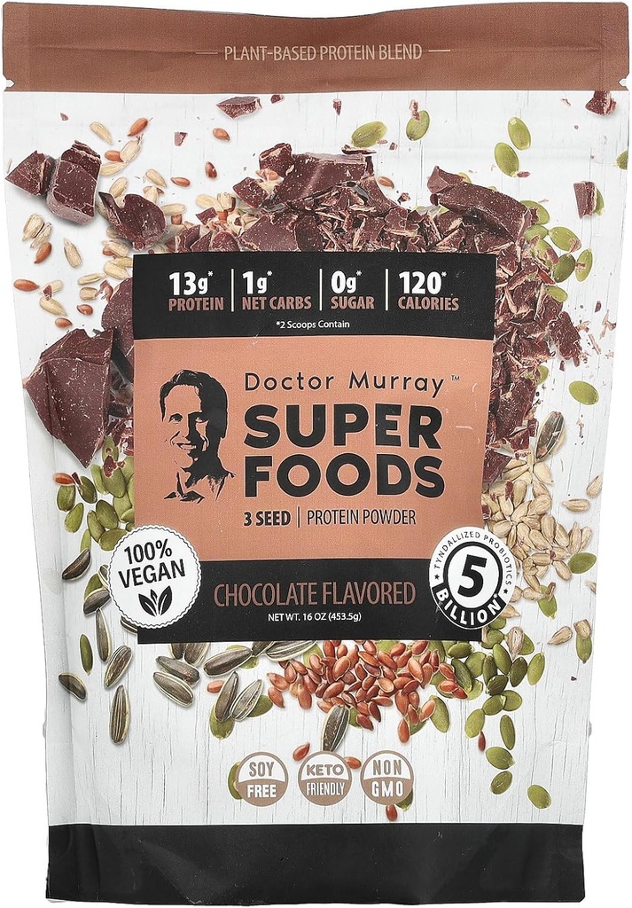 Dr. Murray's Super Foods, 3 Samenproteinpulver, Kürbis + Flax + Sonnenblume, Schokolade, 16 Unze (453,5 g)