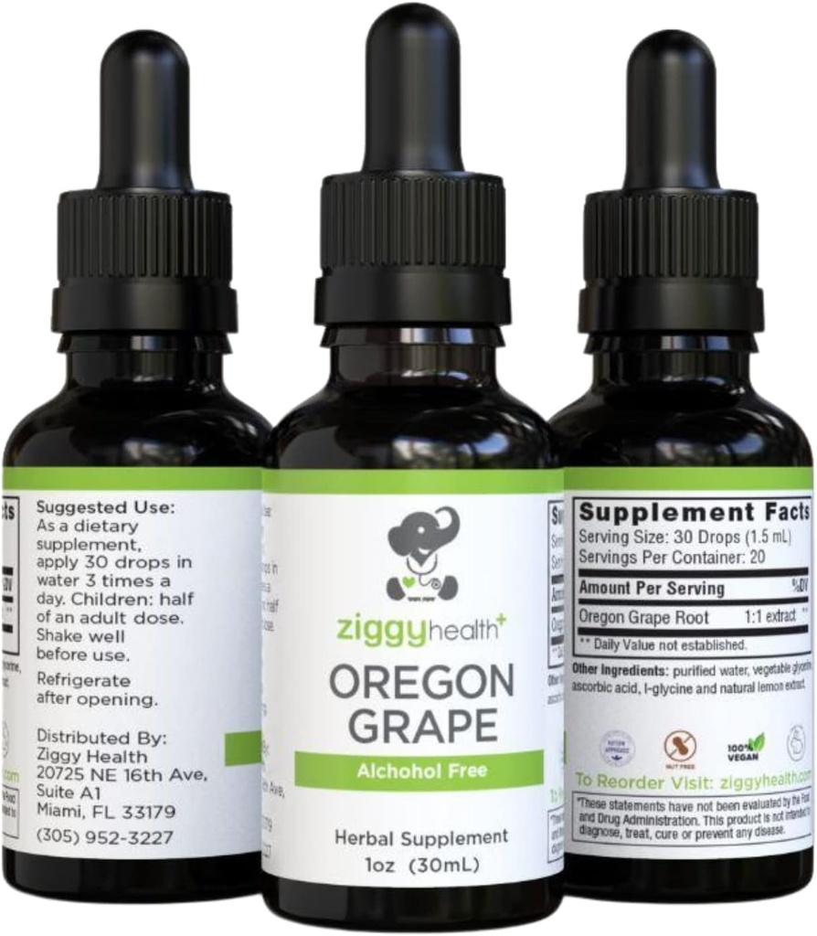 Tintura della radice dell'uva dell'Oregon Organico Premium - Estratto senza alcool, 1oz | Supporto erbe | Ziggy Health