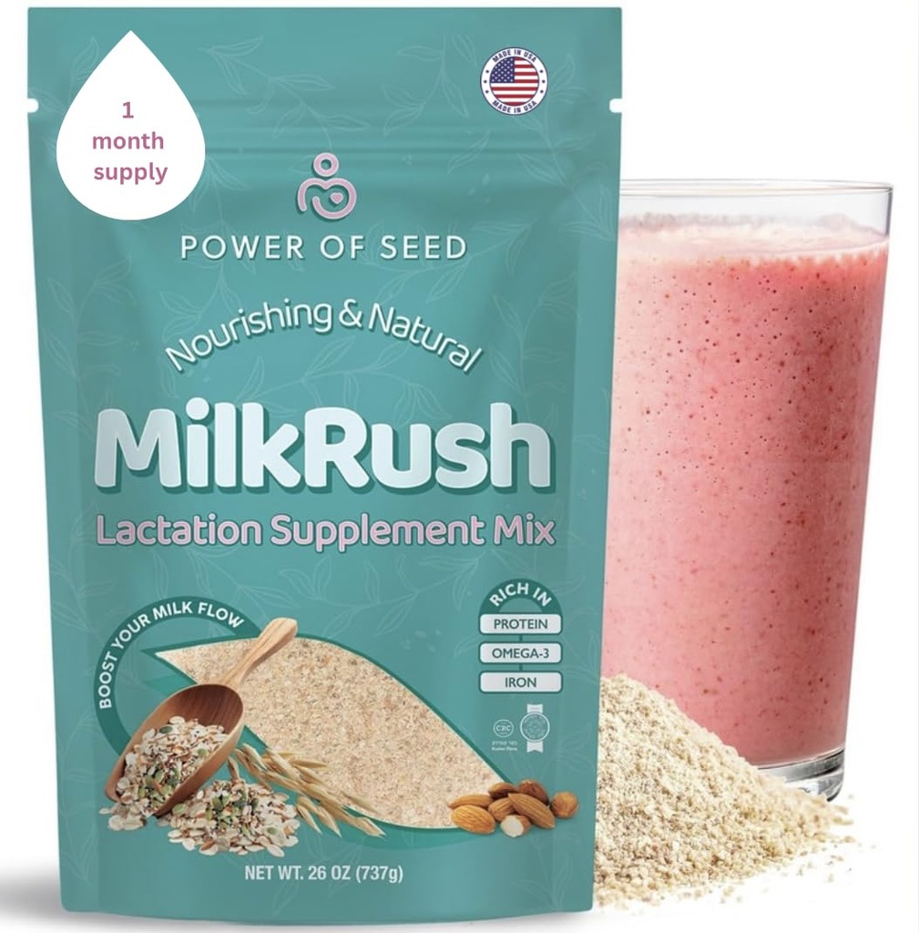 Laitrush Soutien à la lactation pour l'allaitement - Mélange de graines d'avoine et de boisson d'allaitement à l'amande - Booster de lait pour l'allaitement Superfood Mix avec Omega 3, Iron & Calcium - Certifié Kosher - Sac 26oz