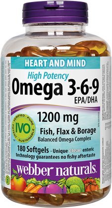 Webber Naturals Omega 3-6-9 High Potency 1200 mg · Poisson, lin et bore, 180 softgels